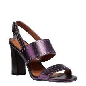 Coach Rylie Plum Purple Studded Block Metallic Heels, Sz 10